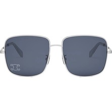 Celine CL40284U 16V Kadın Güneş Gözlüğü - Oversize Kare Form Gümüş Metal ve Kemik Çerçeveli Mavi Camlı