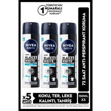 Nivea MEN Erkek Sprey Deodorant Black&White Invisible Fresh 150ml, Alkolsüz, X3 Adet