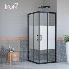 İkon Duş Sistemleri  Siyah Kare Buzlu 03 Duş Kabini H:190
