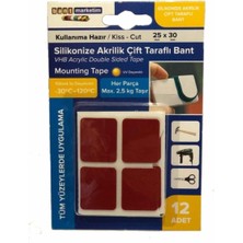 Silikonize Akrilik Çift Taraflı Bant Gri 12' Li 25MMX30MM Özel Kesim Kullanıma Hazır