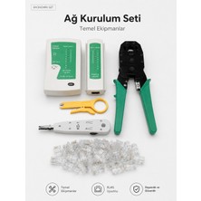 Cat6 Cat5 RJ45 Kablo Çakma Seti - Sıkma Pensesi + Test Cihazı + Krone Bıçağı + 100 Adet RJ45 Konnektör + Kablo Sıyırıcı - Ekonomik Paket