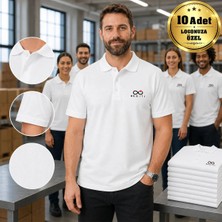 BK Gift Logonuza Özel 10 Adet Beyaz Polo Yaka Tişört - Pamuk Unisex Kurumsal Tişört