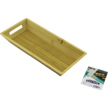 DİKDÖRTGEN=16X35CM  Derin=4.5cm  Ahşap Bambu Sunum Tepsisi Çift Oyma Kulplu (4887)