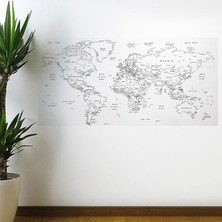 Yazılabilir Dünya Haritası Manyetik Duvar Stickerı 110 x 56 cm (4887)