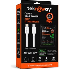 Teknoway Arf 528 30W Type-C & Lighting Şarj Kablosu Beyaz