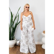 Muna Boutique Kalp Yaka Bustiyerli Keten Pantolon Takım