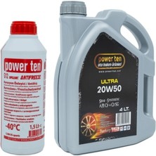 Powerten 20W50 Motor Yağı  4 Litre + Kırmızı Antifriz -40°c 1.5 Litre