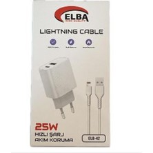 Elba ELB42 Beyaz 25W Şarj Kafa+ Iphone Kablo Usb-C Pd3.0-Qc4.0(Akım Koruma-Hızlı Şarj-)