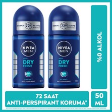 Nivea MEN Erkek Roll-on Deodorant Dry Fresh 50ml, 72 Saat Anti-perspirant Koltuk Altı Koruması, Alkolsüz, X2 Adet