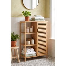 Robin Home Bambu Banyo Dolabı Doğal Ahşap Çok Gözlü Çamaşır ve Havlu Düzenleyici Raf Organizer
