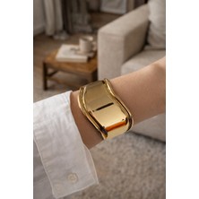 Owentis Gold Asimetrik Form Sıkıştırılabilir Aynalı Trend Force Bilezik