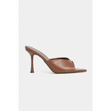 Nişantaşı Shoes Rodi Taba Mat Sivri Burun Kadın Ince Topuklu Terlik