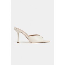 Nişantaşı Shoes Rodi Bej Mat Sivri Burun Kadın Ince Topuklu Terlik