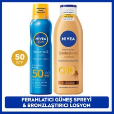 Nivea Sun SPF50 Güneş Koruyucu Ferahlatıcı Sprey 200ML ve Q10 Sıkılaştırıcı Bronzluk Vücut Losyonu 250ML