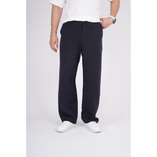 By İmpala Moda Erkek Müslin Keten Kumaş Bel Düğmeli Bol Kesim Baggy Pantolon