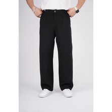 By İmpala Moda Erkek Müslin Keten Kumaş Bel Düğmeli Bol Kesim Baggy Pantolon