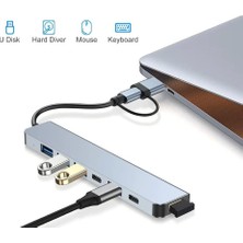 Yake Store Alüminyum USB Hub 7 In 1 Usb/type-C To USB A, USB C, USB 2.0/3.0 Çevirici Adaptör Çok Portlu Tak Çalıştır USB Çevirici