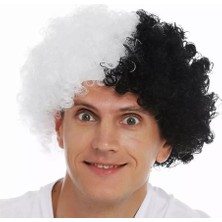Siyah Beyaz Kıvırcık Afro Bonus Peruk Taraftar Bonus Saç