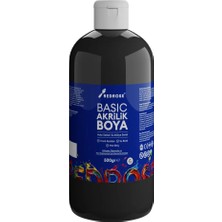 Red Rose Siyah Basic Akrilik Boya 500GR, Dekoratif Hobi Amaçlı Sanatsal Canlı Renkler