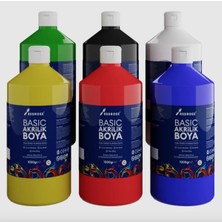 Red Rose Ana Renkler Basic Akrilik Boya 6’lı Set 6X1000GR Dekoratif Hobi Amaçlı Sanatsal Canlı Renkler