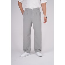 By İmpala Moda Erkek Müslin Keten Kumaş Bel Düğmeli Bol Kesim Baggy Pantolon
