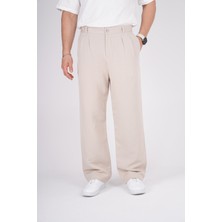 By İmpala Moda Erkek Müslin Keten Kumaş Bel Düğmeli Bol Kesim Baggy Pantolon