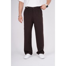 By İmpala Moda Erkek Müslin Keten Kumaş Bel Düğmeli Bol Kesim Baggy Pantolon