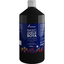 Red Rose Siyah Basic Akrilik Boya 1000GR, Dekoratif Hobi Amaçlı Sanatsal Canlı Renkler