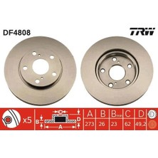 TRW Ön Fren Diski Hava Kanallı Toyota Aurıs Corolla 1.33L 1nr-Fe NRE150 10-> / 1.6l 1zr-Fe ZRE151 07-12 / 1.4l 1ndtv NDE150 07-12 - 273 Çap x 5 Bijon Takım Disk Fiyatıdır