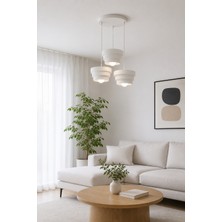 Jusel Katmera Üçlü Avize - 25 cm Eskit Beton Görünümlü Basamak Desenli Sarkıt Avize - Beyaz