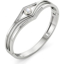 Nur Atelier Pearl Eye Luxe Silver Zirkon Taşlı Çelik Bileklik