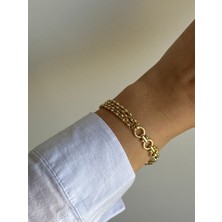 Owentis Gold Kuyumcu Işçilikli Çift Form Tasarım Nyvon Bileklik -Kararma Yapmaz-