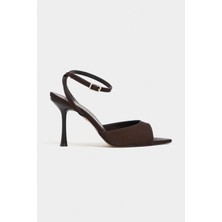 Nişantaşı Shoes Tania Kahve Saten Bilek Kemer Detaylı Kadın Ince Topuklu Ayakkabı