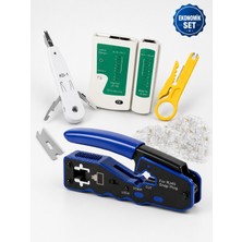 Ekonomik Ağ Kurulum Seti RJ45 Kablo Sıkma Pensesi + Kablo Test Cihazı + Krone Çakma Aleti + Mini Kablo Soyucu + 100 Adet RJ45 Konnektör + Yedek Bıçağı - Cat5 Cat6 Cat7 Uyumlu
