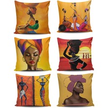 Kırlent Dünyası 6'lı Afrika Kızları Temalı Kombin Kırlent Kılıfı