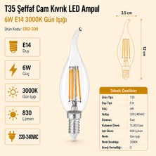 Heka T35 Şeffaf Cam Kıvrık LED Ampul 6W E14 3000K Gün Işığı ERD-309