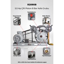 R.M.D KOMPRESÖR 5.5 Hp Çift Piston 8 Bar Kafa Grubu -R2090B