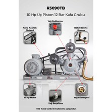 R.M.D KOMPRESÖR 10 Hp Üç Piston 12 Bar Kafa Grubu - R3090TB