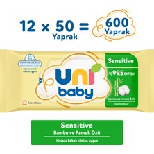 Uni Baby Sensitive Bambu & Pamuk Özlü Islak Bebek Mendil 12X50 600 Yaprak