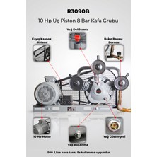R.M.D KOMPRESÖR 10 Hp Üç Piston 8 Bar Kafa Grubu - R3090B