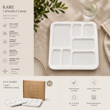 PALU GASTRO 2 Adet 7 Bölmeli Kare Porselen Kahvaltı Tabağı ve Sosluk - Isıya ve Çizilmeye Dayanıklı Lüks Servis Tabağı Ckr1052
