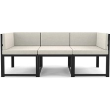 Upstyle Brio 3'lü Bahçe Balkon Koltuk Takımı | Keten Dokuma, Metal Karkas | Bej