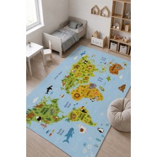 Sonictouch Çocuk Oyun Halısı Ingilizce Eğitici Dünya Haritası ve Hayvanlar 70X120CM Isme Kişiye Özel