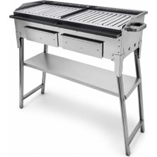Piknik Sepetim Büyük Mangal Yağ Kanallı Izgara 35X90 Yağdaklıklı Üst Izgara 90 cm Yükseklik