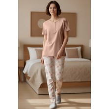 Yeni İnci Kadın Somon Pamuk Kısa Kollu Pijama Takımı