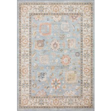 Akbel Halı Elista Vintage Els 203 Blue Bej Vintage Bukle Dokuma Yumuşak Halı Kaymaz Tabanlı Yıkanabilir Ince Modern Dekoratif Halı