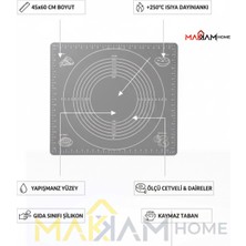 Makkam Home Büyük Boy Silikon Gri Hamur Açma Matı Büyük Ölçü 45X65 Yapışmaz Mat Hamur Açma Zemini
