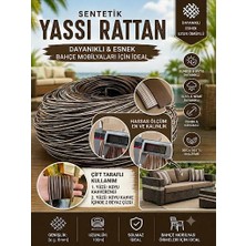 Mady Aksesuar Premium Sentetik Rattan Şerit - Bahçe Mobilyası Örme ve Tamir Ipi - 2 Kg, 7.5mm Koyu Kahverengi/beyaz Çizgili, Çift Taraflı