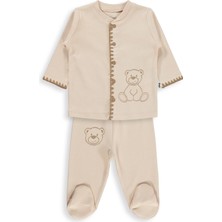 Civil Baby Oturan Tatlı Ayı Baskılı 1-9 Ay Pijama Takımı - Fil Dişi