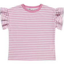 Civil Girls Çizgili Volan Kol 6-9 Yaş Tişört - Pembe